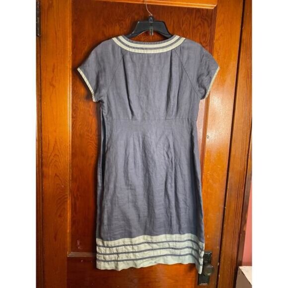 Blue Gray Linen Boden Retro Dress 8 - Picture 2 of 8